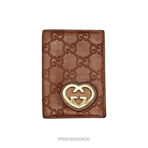 🔴 Gucci GG Heart Pocket Organizer Card Wallet - Bronze
